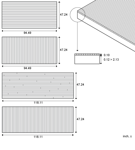 Panel one-sided for wall, ceiling and furniture, standard dimensions and build-up