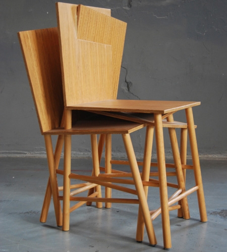 Plexwood® Charlotte Girod eccentric 3-in-1 chair design with seating of professional pine end-ply panel two-sided