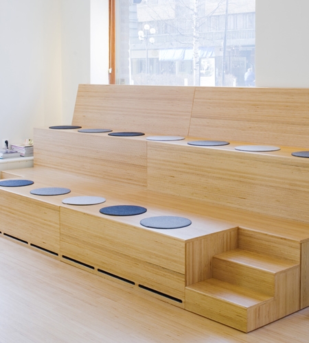 Plexwood® Clip seating element and floor from beech professional contrariwise glued plywood veneer panels