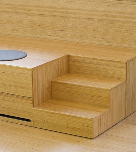 Plexwood® Clip seats details with stairs form beech professional sandwich laminate veneer composite