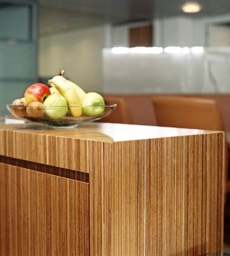 Plexwood® Consultancy Firm coffee corner furniture detail in meranti edges of exposed plywood