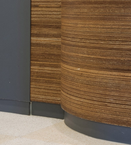 Plexwood® De Beerendonck Aging Home detail of an outward curved food-safe professional kitchen cabinet