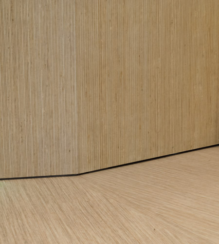 Plexwood® De Meeuwbeemd Elderly Care Home floor counter detail in deal remodelled end plywood veneers