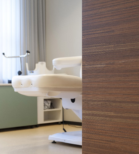 Plexwood® De Beerendonck Aging Home examination room wall detail in meranti remodelled veneer ply
