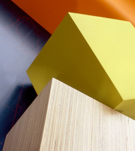 Plexwood® De Tweern small cube table detail with re-glued birch architectural plywood surface