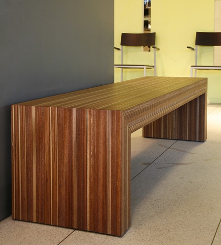 Plexwood® Veterinary Deventer entrée bench in meranti reconstituted multi-line sideways veneered plywood