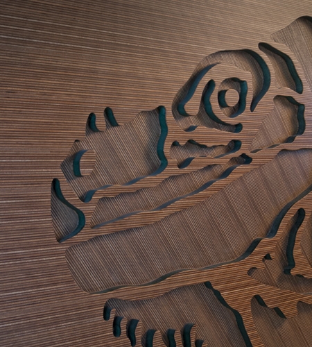 Plexwood® Annebel Noltes detail of a lovely wooden sculpture that incorporates ocoumé and green mdf