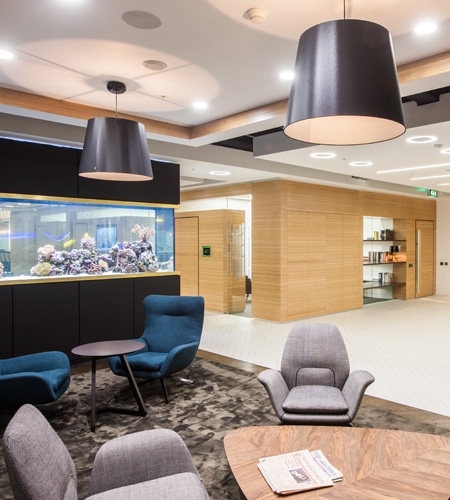 Plexwood® The Mako Group Offices office partitioning overview in beech comprised plywood surface veneers