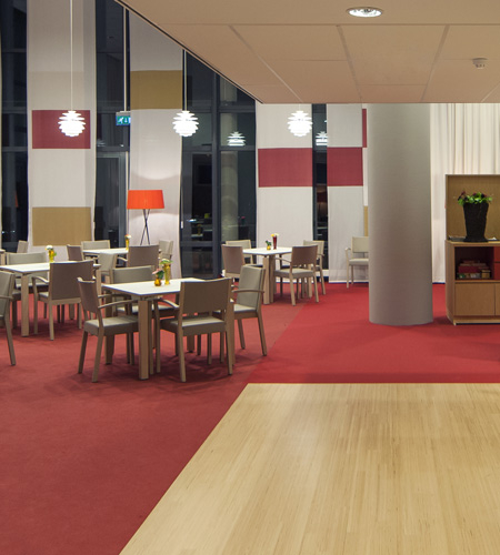 Plexwood® Mandala personnes âgées de-chaussée Accueil parquet détail de la salle commune avec fin de contreplaqué placage de merisier solide modifié