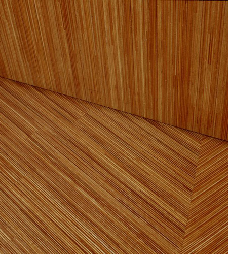 Plexwood® MuZIEum detail of the floor with display in ocoumé plywood design composite