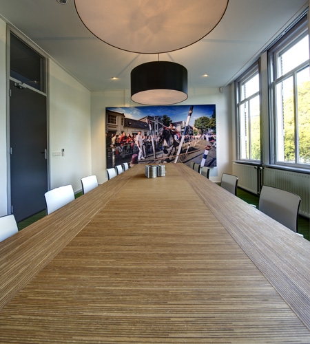 Plexwood® Nedbase large modern board room abstract marquetry table detail in oak