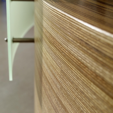 Plexwood® Bendable design wood paneling with a reversed lam wood veneer ply