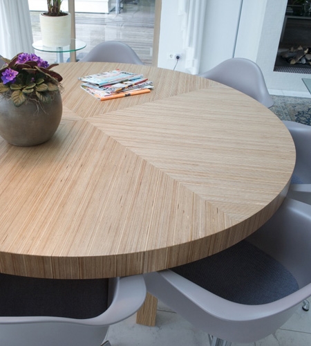 Plexwood® Homely kitchen living dining table with geometric pattern in birch cross-banded plywood veneer