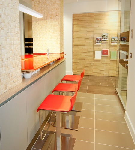 Plexwood® Savills HQ cosy modern kitchen coffee-corner in birch re-stacked plywood