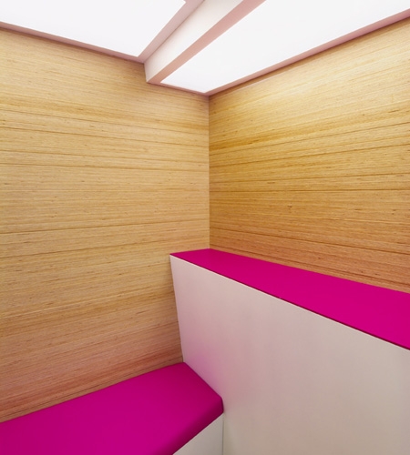 Plexwood® SoSushi detail corner of two walls with birch high end techno plywood veneer paneling