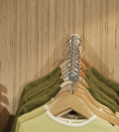 Plexwood® Ta Ti Top slatwall display detail in birch reverse clamped plywood veneer