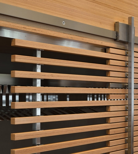 Plexwood® WBG Erfurt semi-transparant feature sliding doors detail in beech sandwich laminate veneer composite
