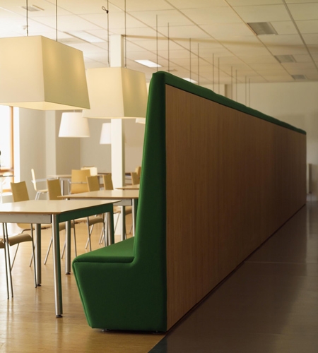 Plexwood® SHR furniture wall and matching floor in eco pine short edge-grain plywood