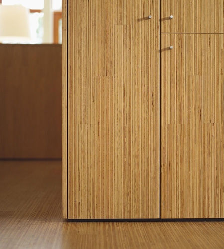 Plexwood® SHR cabinet detail with doors in pine vertical sliced veneer ply