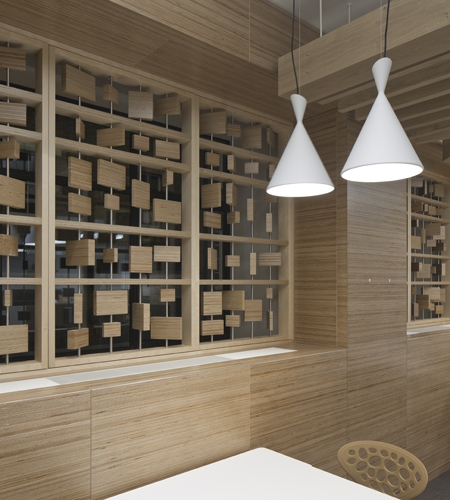 Plexwood® Publicis office solid plexwood birch decorative wall elements