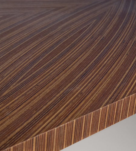 Plexwood® Project detail with made to order design veneer plywood, with curved veneers, with coloured veneers