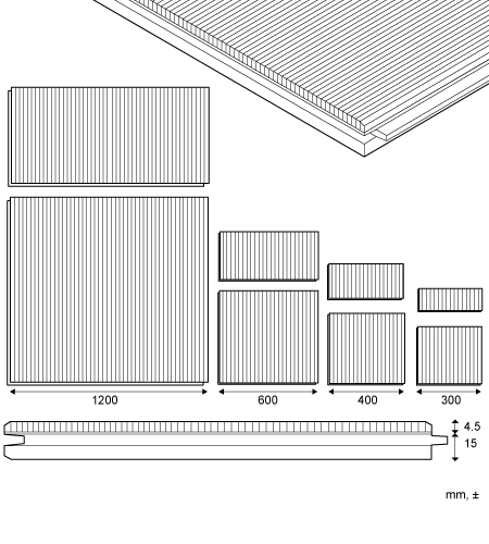 <p>Tile for floating or fixed flooring, standard dimensions and build-up</p>
