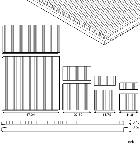 <p>Tile for floating or fixed flooring, standard dimensions and build-up</p>