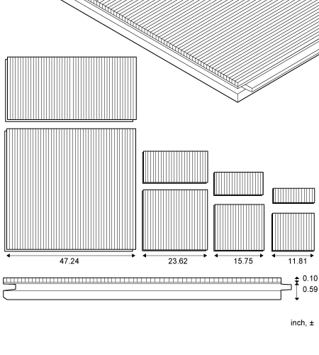 <p> Tile for wall and ceiling, standard dimensions and build-up</p>