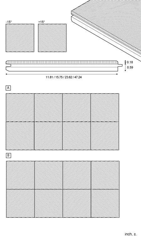 Geometric - Tile for floating or fixed flooring 15°, standard dimensions and build-up