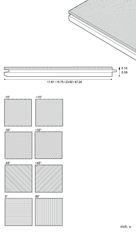 Geometric - Tile for wall and ceiling, standard dimensions and build-up