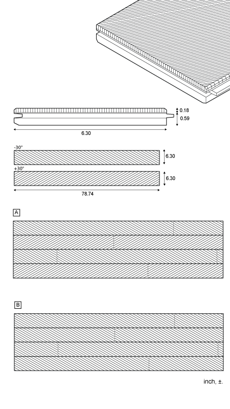 Geometric - Plank for floating or fixed flooring 30°, standard dimensions and build-up