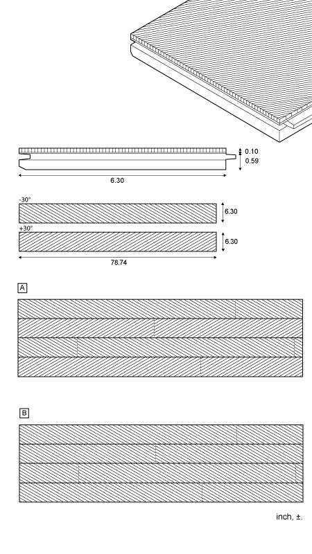 Geometric - Plank for wall and ceiling 30°, standard dimensions and build-up