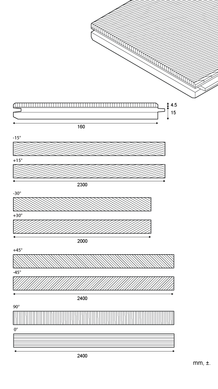 Géométrique - Planche de parquet flottant ou fixe pour sol, dimensions standard et composition