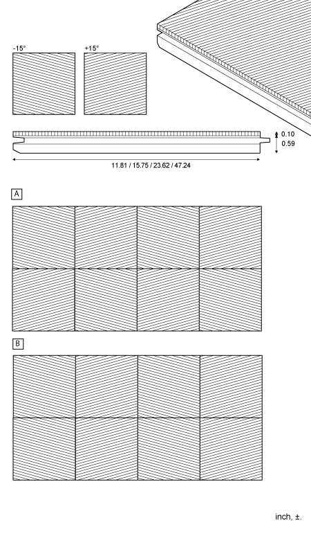 Geometric - Tile for wall and ceiling 15°, standard dimensions and build-up