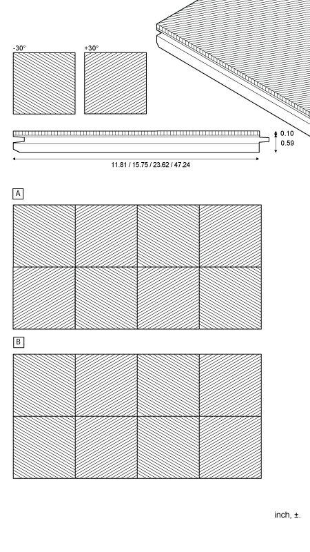 Geometric - Tile for wall and ceiling 30°, standard dimensions and build-up