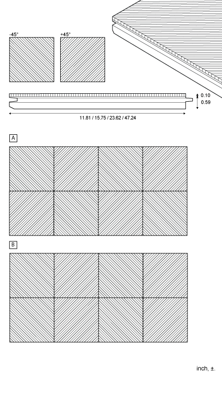 Geometric - Tile for wall and ceiling 45°, standard dimensions and build-up