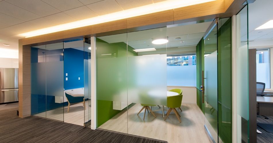 Plexwood® Modern office interior with Birch plywood dividing walls