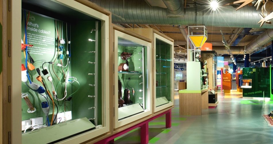 Plexwood® Birmingham Science Museum display covering and display table in birch sideways veneer plywood
