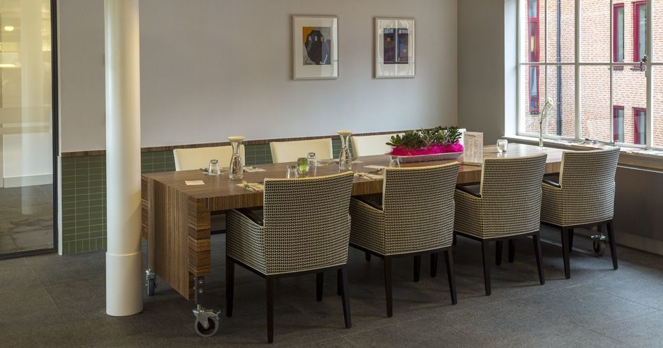 Plexwood® De Wartburg Care Hotel large multifunctional table on wheels from meranti end-glued plywood veneer panels