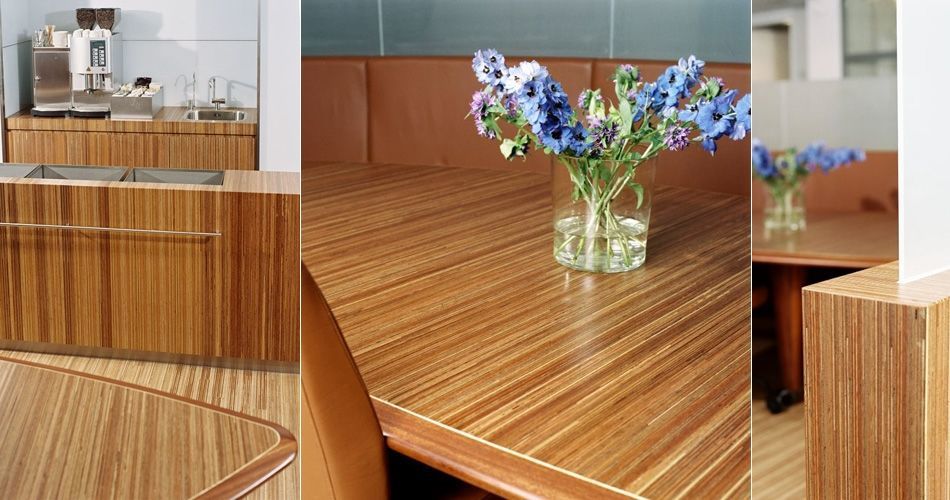 Plexwood® Consultancy Firm kitchenette and lounge area with curved wall floor cabinet and coffee table in meranti