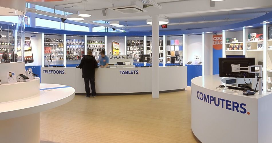 Plexwood® Coolblue multimediawinkel moderne hardhouten massieve berken bevloering van massief kwartier gezaagd multiplex