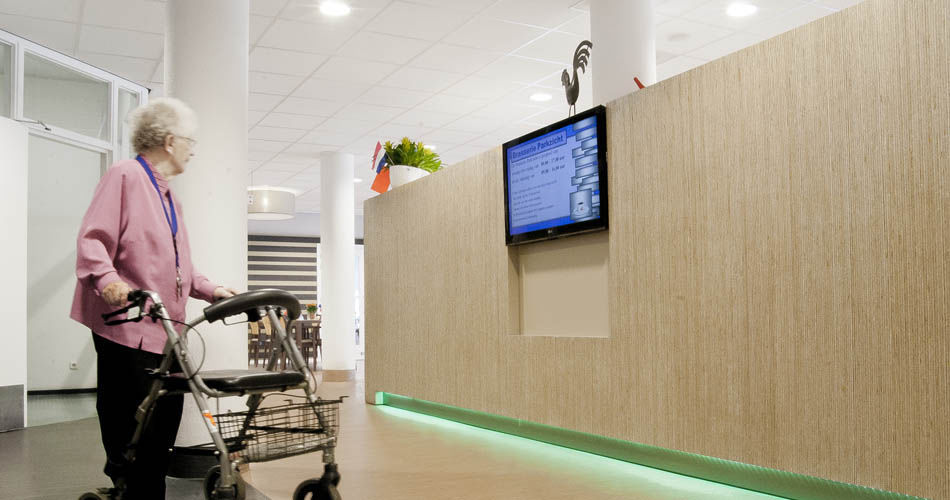 Plexwood® De Meeuwbeemd Elderly Care Home feature communication wall from decorative deal veneer ply with tv deal