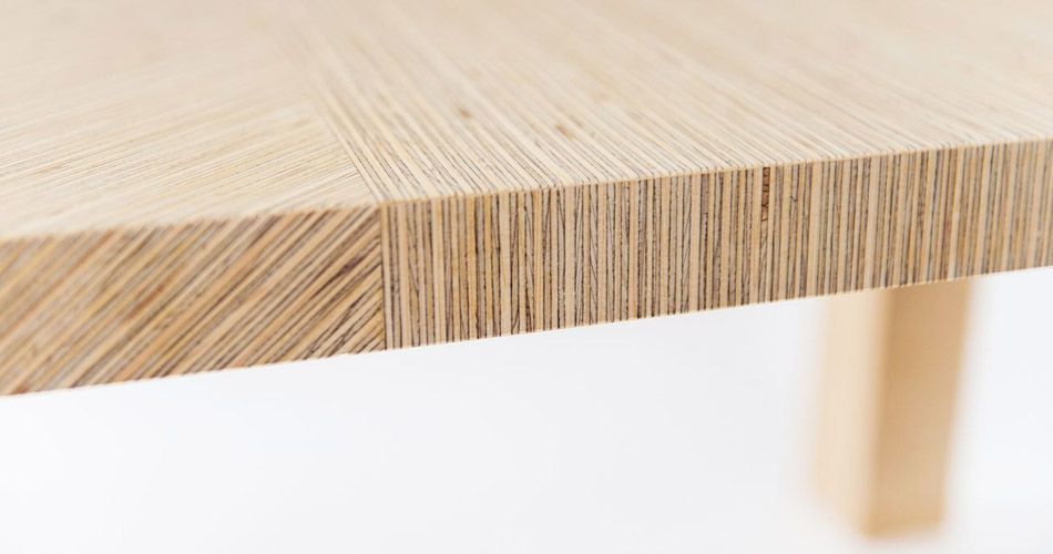 Plexwood® Deuvel Design PER-PLEX table made from deal plywood surfaces for graphic effects in geometric pattern