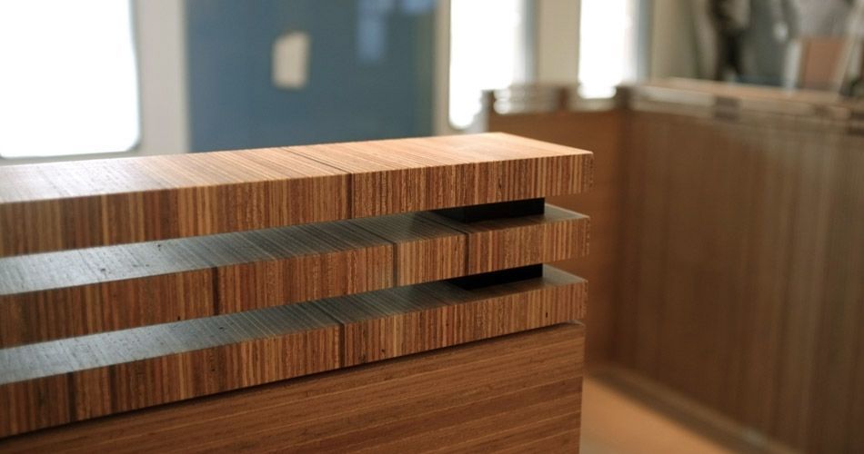 Plexwood® Iceland Air Saga Lounge paneling wall detail of sandwiched composite of layers meranti plywood