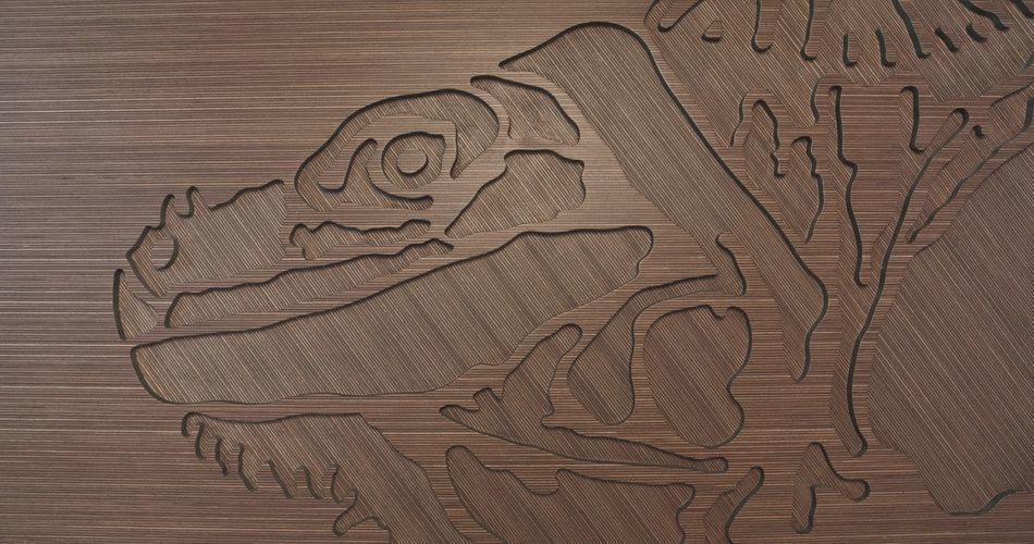 Plexwood® Annebel Noltes designer cnc routed creative fine wall art project in ocoumé and green mdf