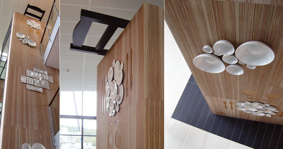 Plexwood® Måltidets Hus, Centre for Food Development cnc routed elevator feature wall in meranti