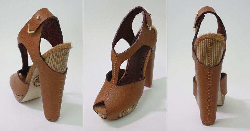 Plexwood® Molly Pryke designer shoes with wooden heels of recycled and re-laminated birch plywood edges