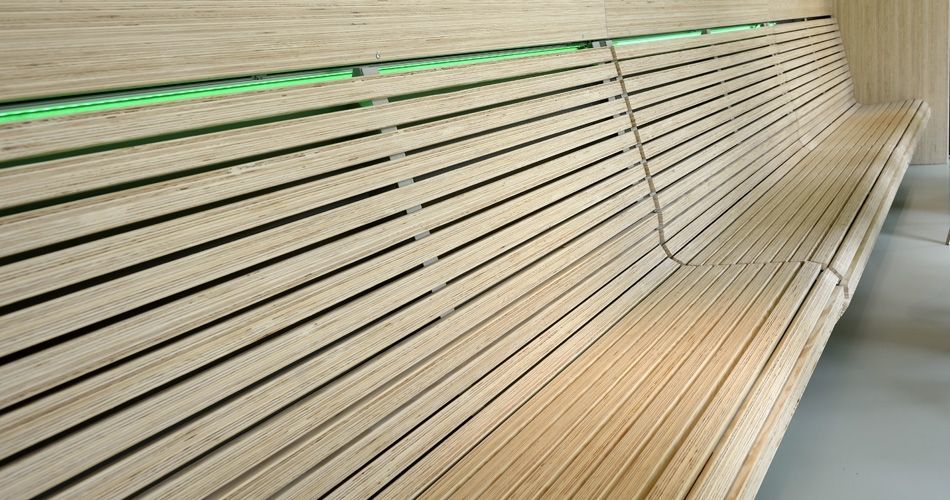 Plexwood® Nature Monuments Visitor's Center benches in pine short end fine plywood