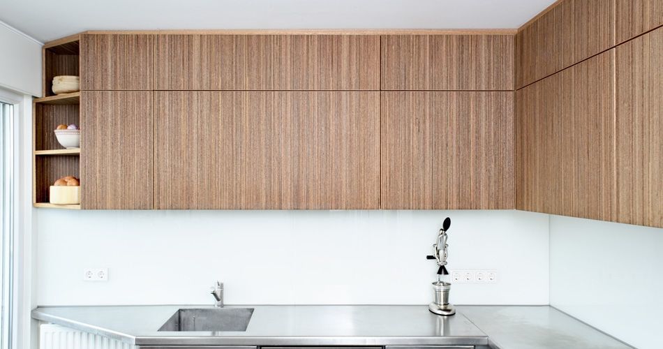 Plexwood® Residential kitchenette doors in smart meranti modified composite veneer plywood