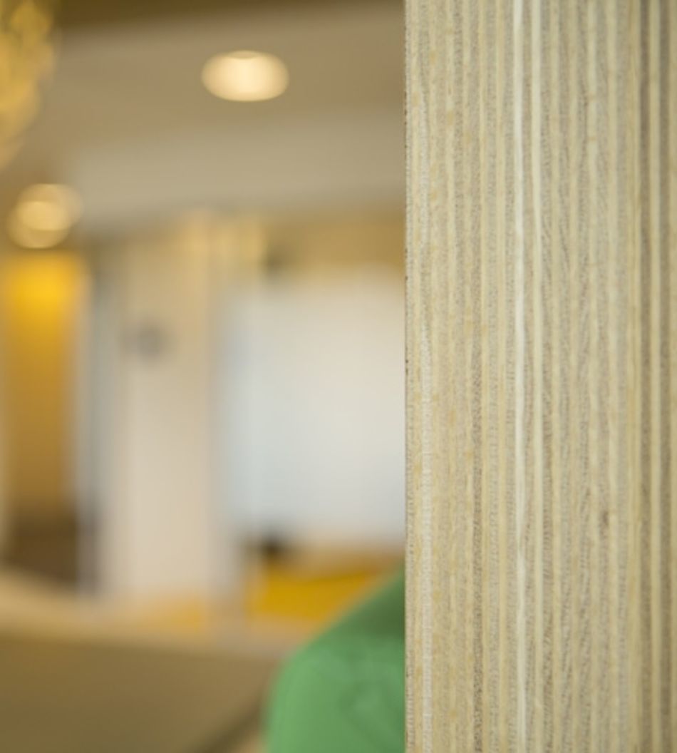 Plexwood® Staatsbosbeheer wand detail van duurzame eiken multiplex fineer producten